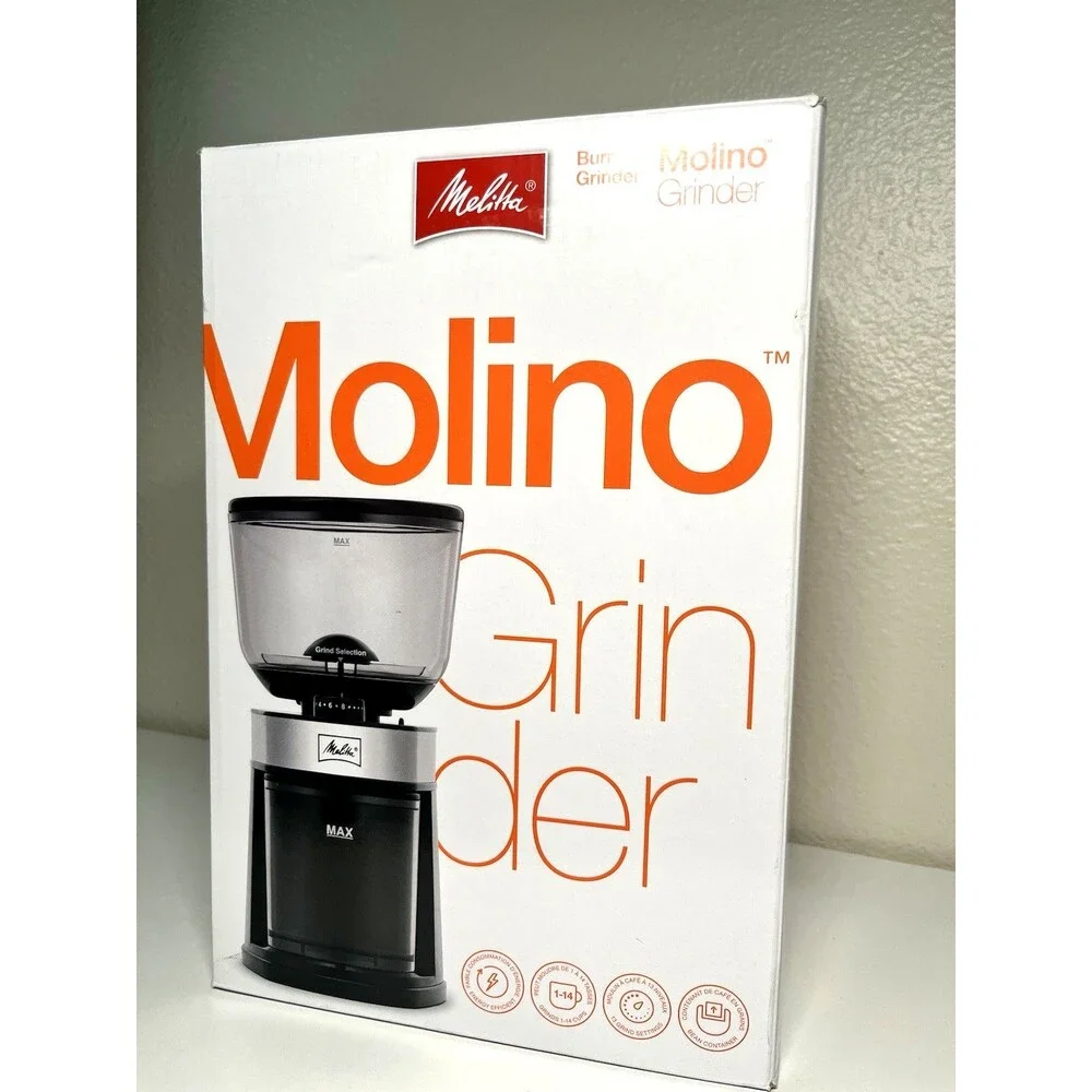 Melitta Molino Burr Coffee Grinder – 8 oz Capacity, 13 Griding Settings -New